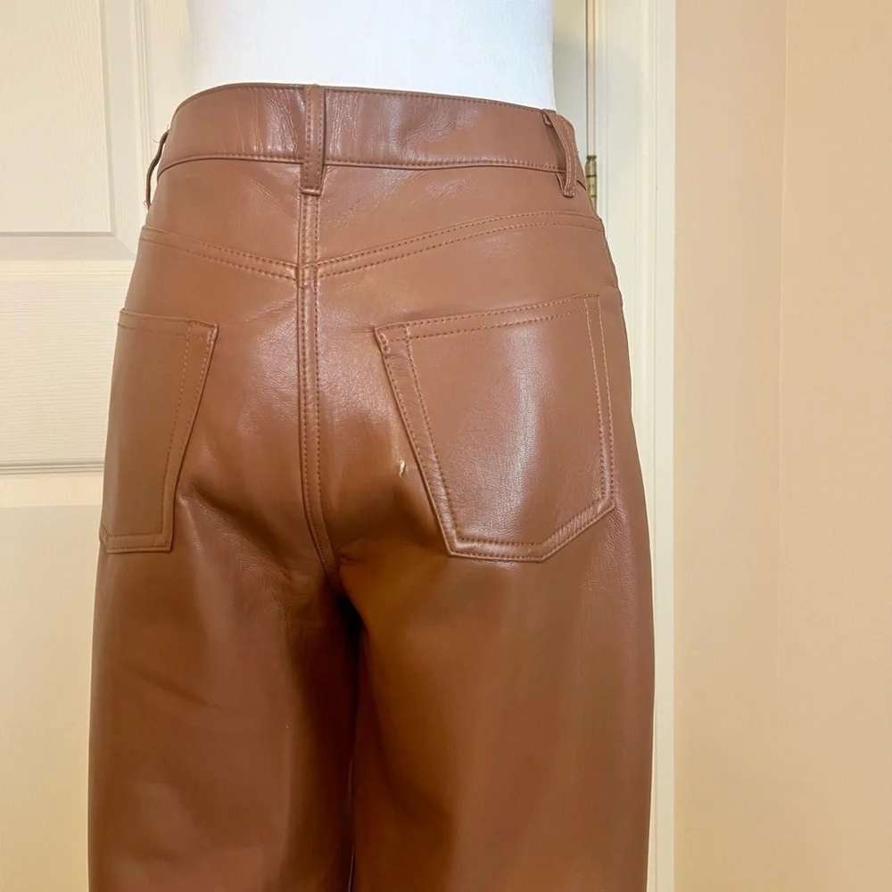Wilfred Melina Vegan Leather Pants Brown Size 6 Aritzia Small Flaws - Picture 4 of 7
